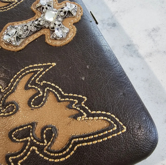 Montana West Brown Rhinestone Embelished Ladies Wallet - Picture 8 of 8